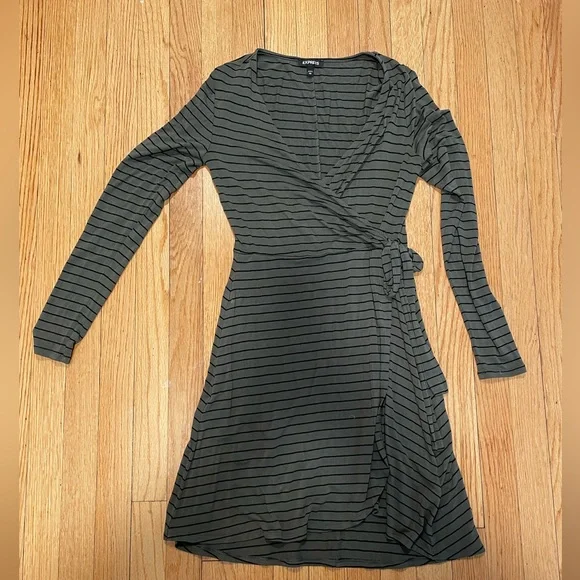 Express | Dresses | Express Olive Green Striped Longsleeve Wrap Dress Size  Xs | Poshmark